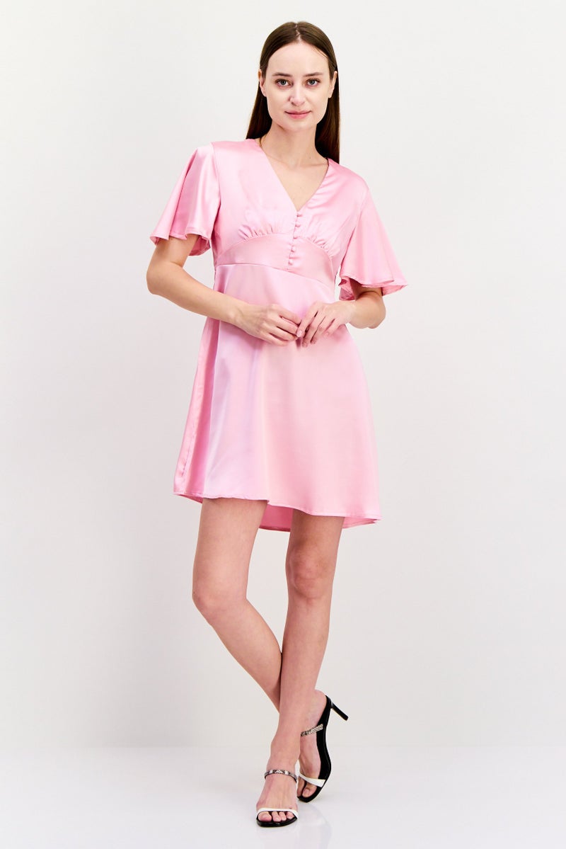 Flounce London فستان ميني بسيط للنساء، وردي - Image 3